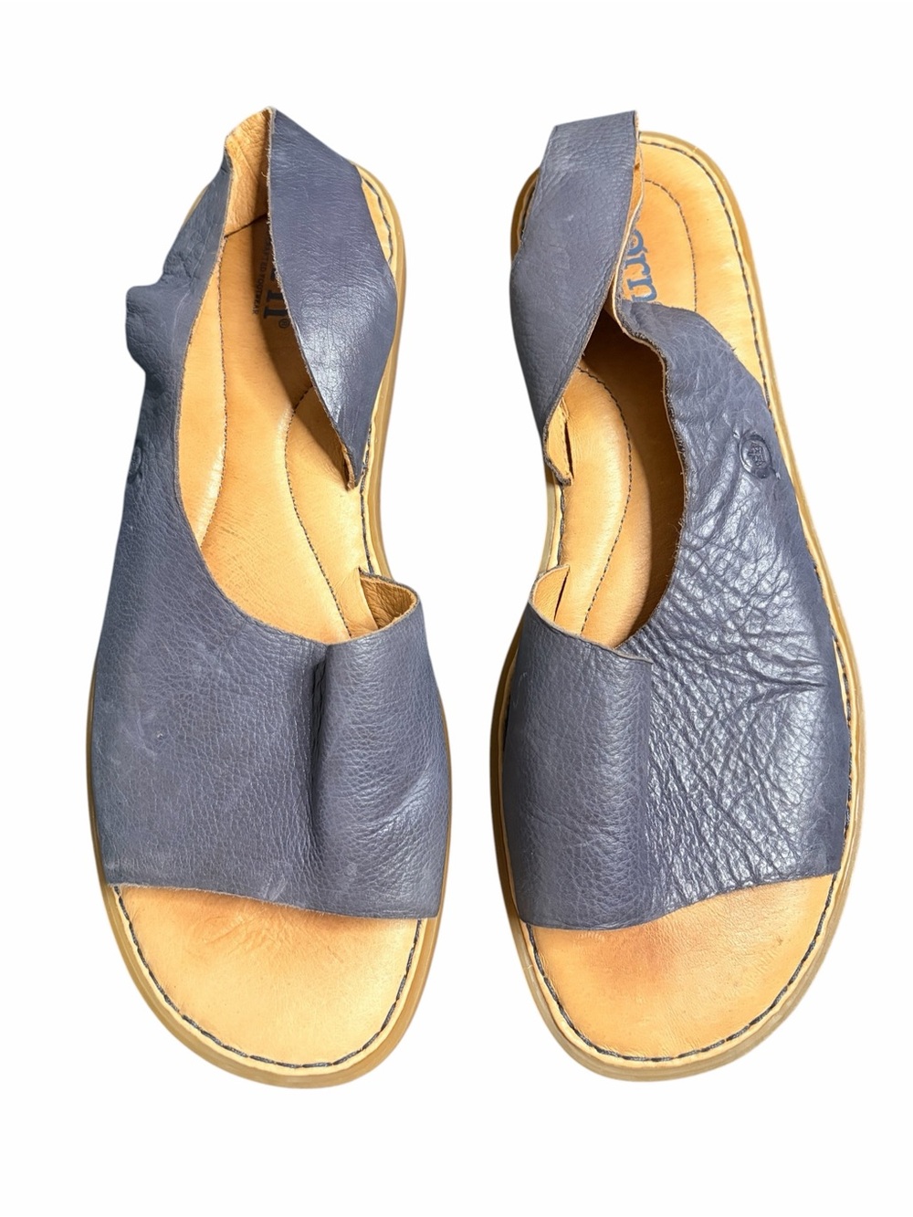 Born Khelazz Navy Leather Open-Toe Slide Sandals